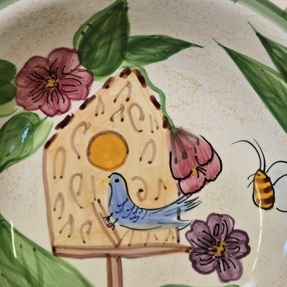 Los Angeles Pottery Laurie Gates Cereal Soup Bowl Bird House Floral Bee Plaid - Picture 3 of 9